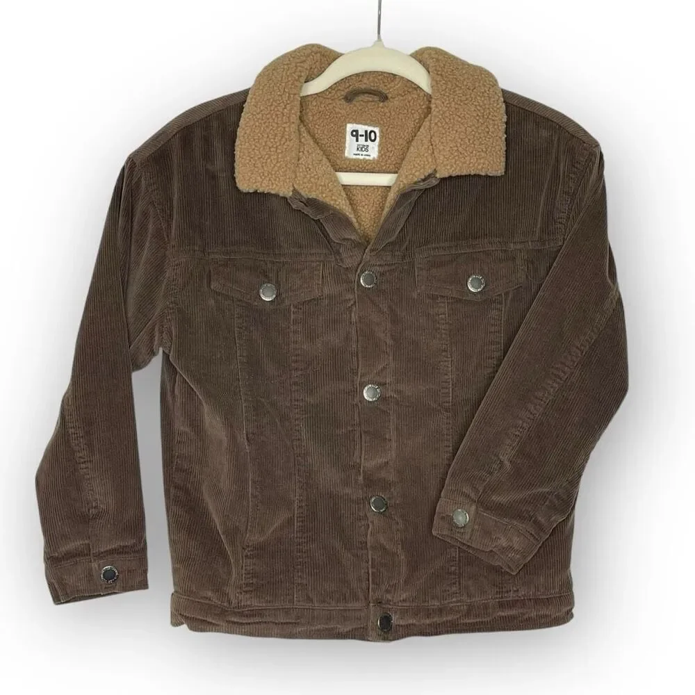 Cotton On Jamie Jacket Brown Corduroy Sherpa Lined Unisex Little Boys Size 9/10